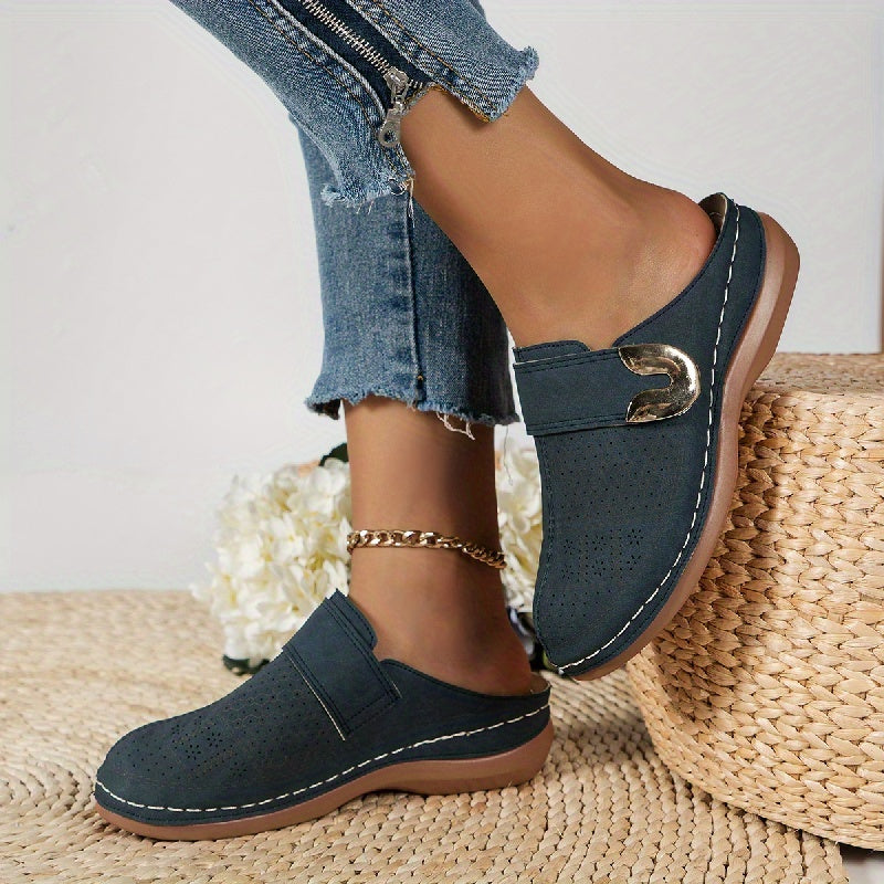 Comfort slippers — slip-on mules with a textured sole for indoor use