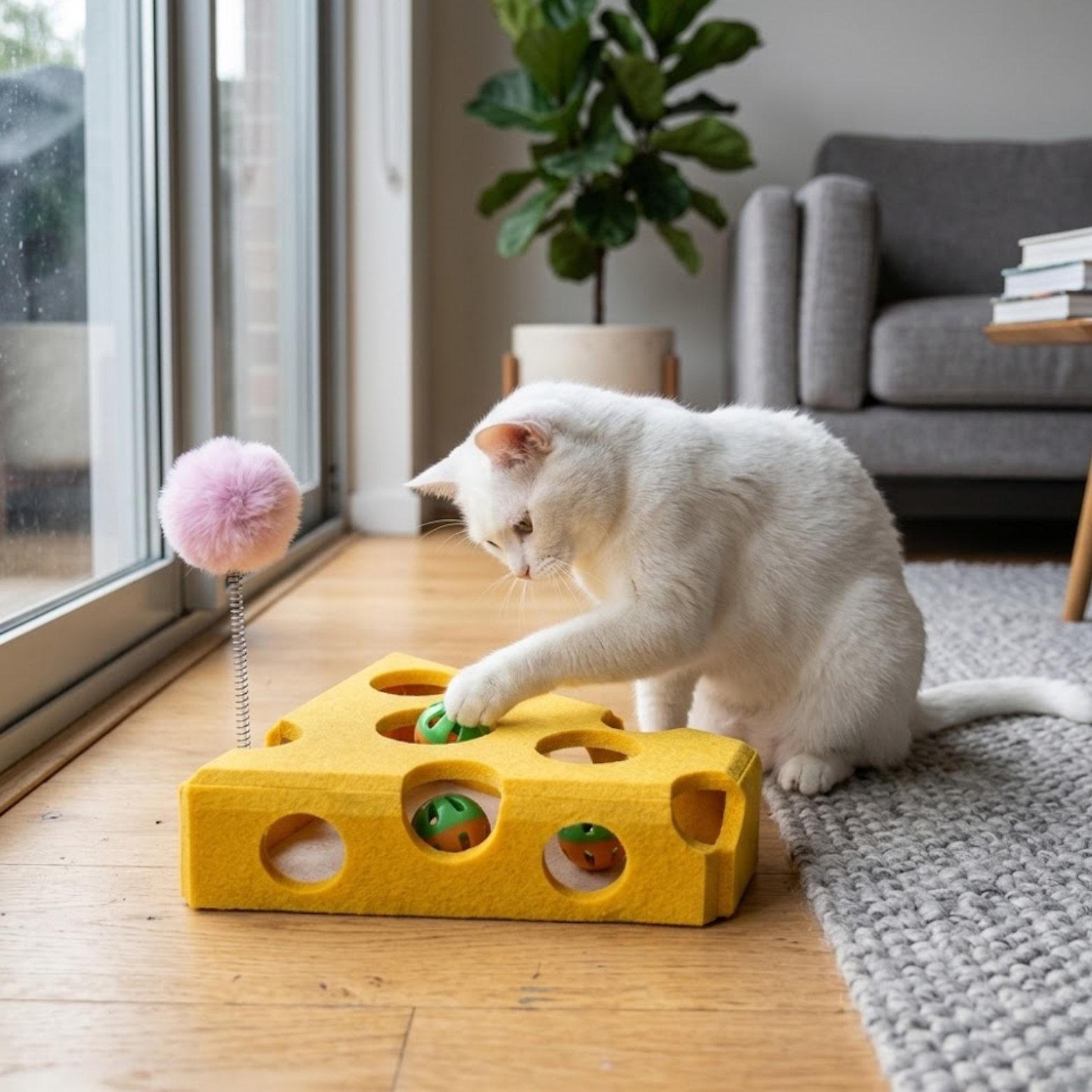 Interactive Cat Puzzle Toy Box with Balls and Suede Felt for Indoor Exercise