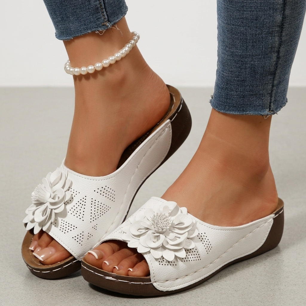 Women's Wedge Sandals Open Toe Floral Cushioned Platform Slip On Walking Shoes