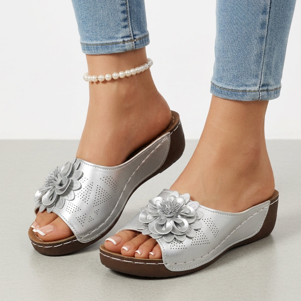 Women's Wedge Sandals Open Toe Floral Cushioned Platform Slip On Walking Shoes