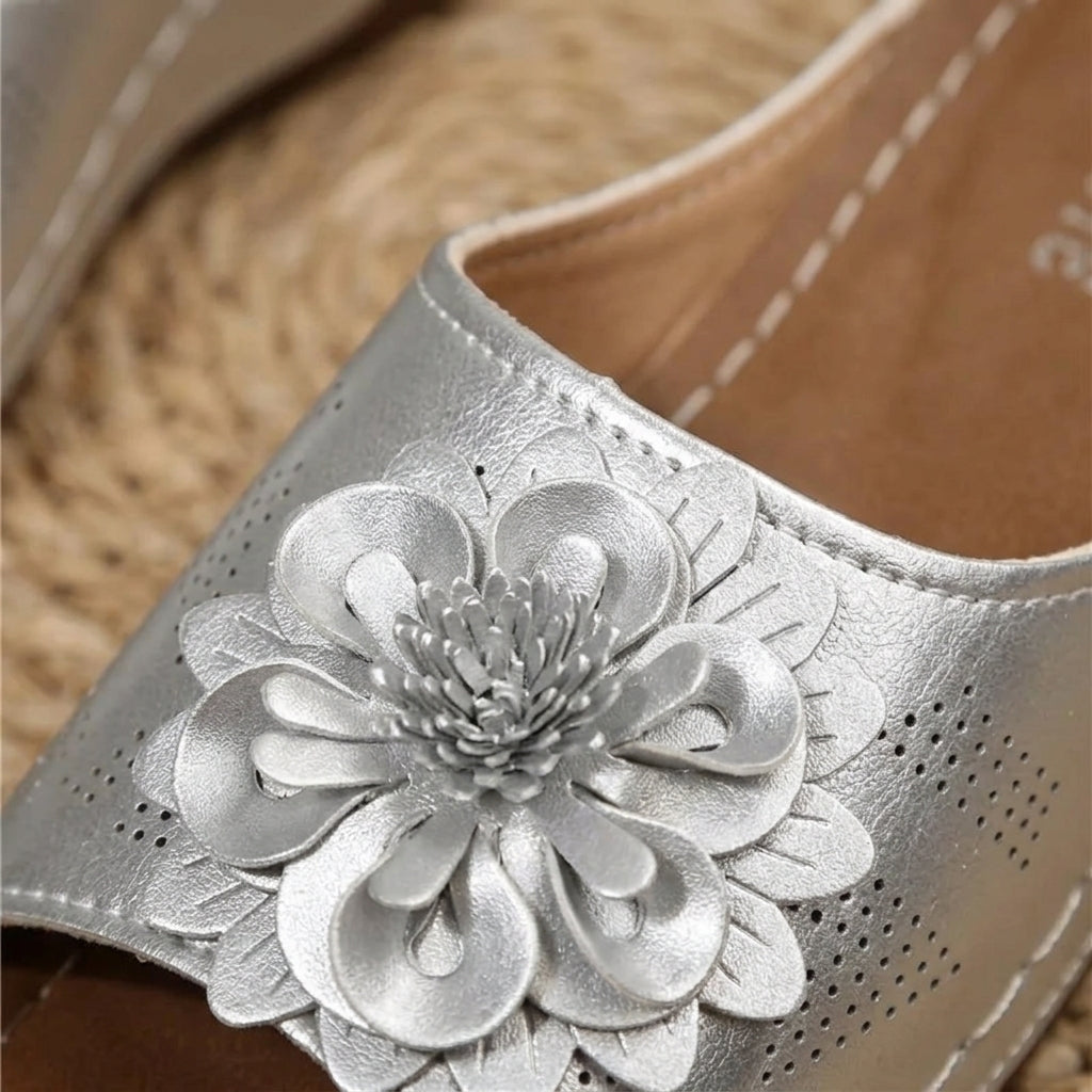 Women's Wedge Sandals Open Toe Floral Cushioned Platform Slip On Walking Shoes