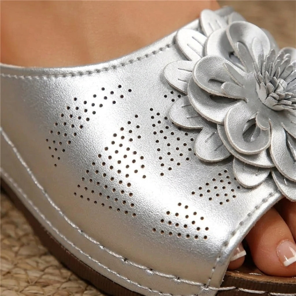 Women's Wedge Sandals Open Toe Floral Cushioned Platform Slip On Walking Shoes