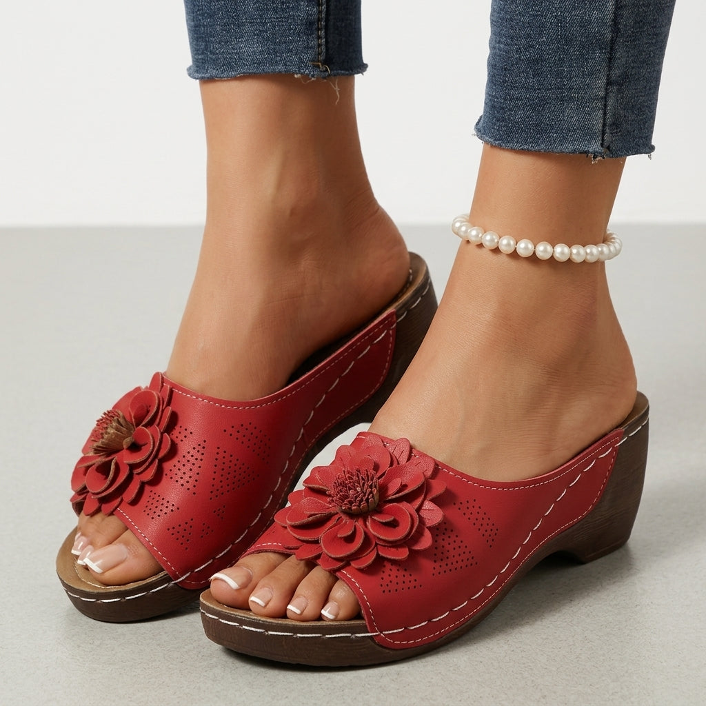 Women's Wedge Sandals Open Toe Floral Cushioned Platform Slip On Walking Shoes