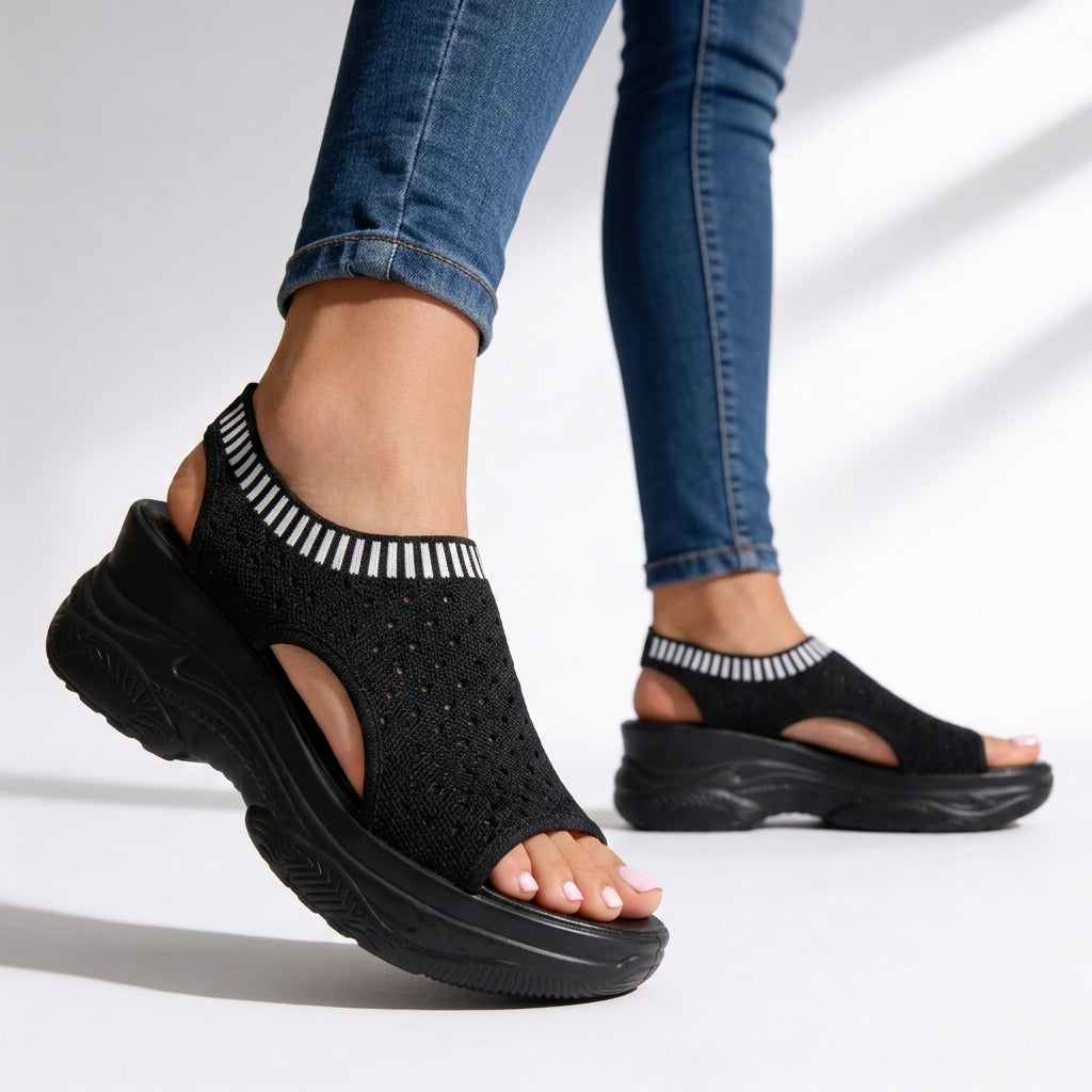 Women's Peep Toe Wedge Sandals Stretch Knit Mesh Platform Comfort Walking Shoes
