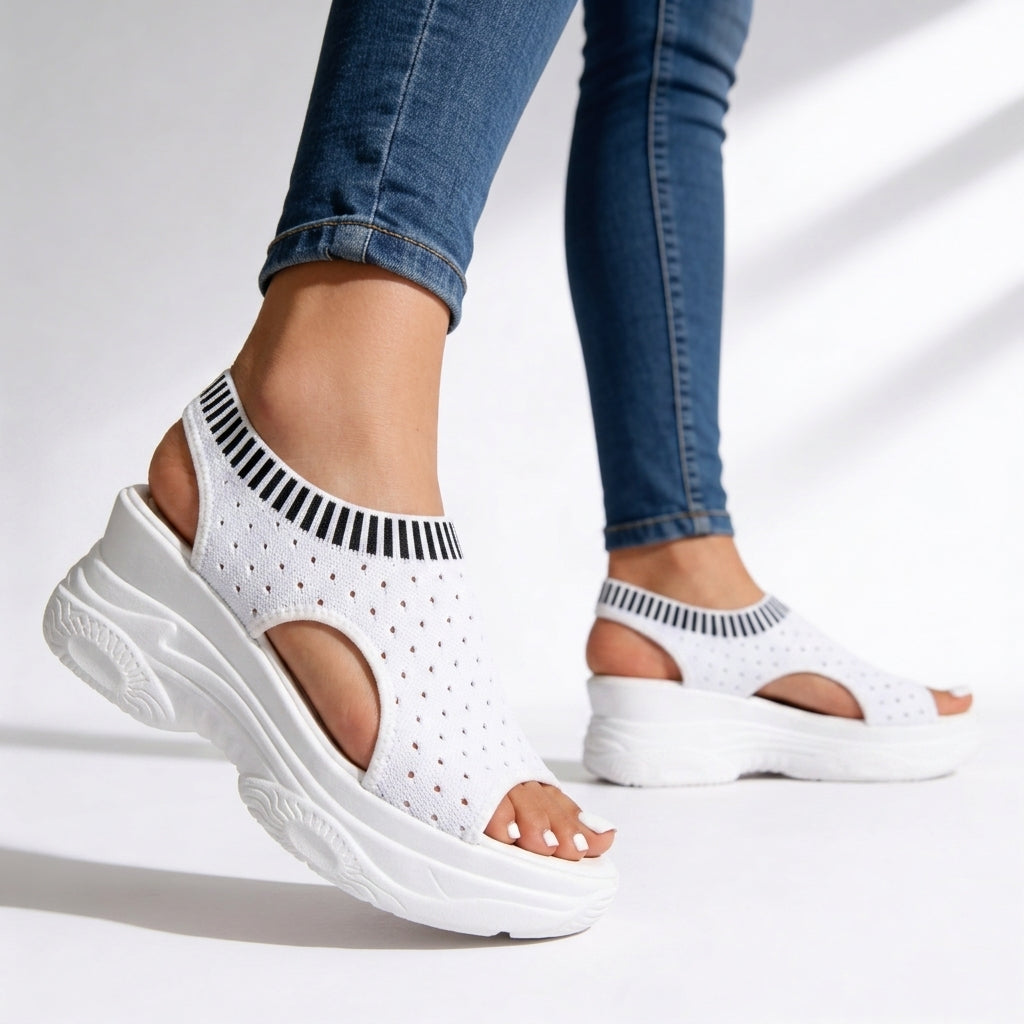 Women's Peep Toe Wedge Sandals Stretch Knit Mesh Platform Comfort Walking Shoes