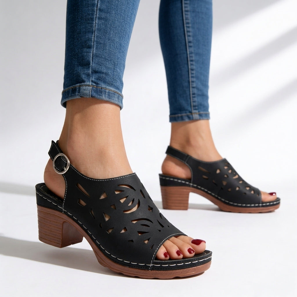 Women's Block Heel Sandals Laser Cut Slingback Platform Cushioned Walking Shoes