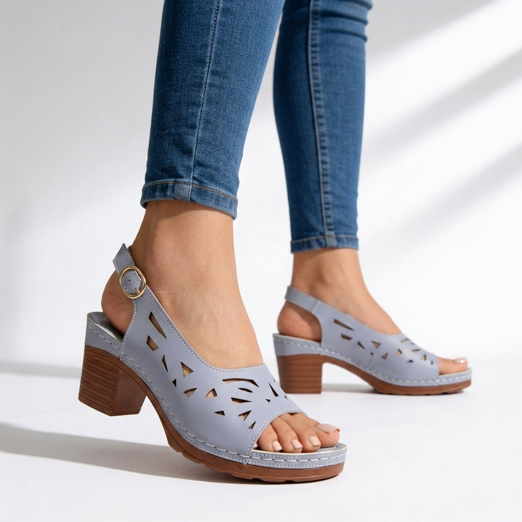 Women's Block Heel Sandals Laser Cut Slingback Platform Cushioned Walking Shoes