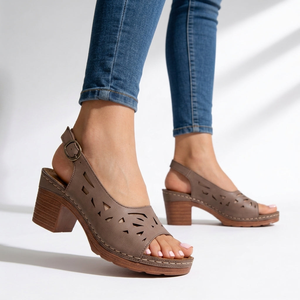 Women's Block Heel Sandals Laser Cut Slingback Platform Cushioned Walking Shoes