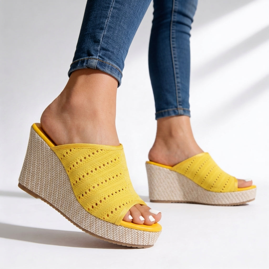 Women's Slide Wedge Sandals Open Toe Mesh Platform Cushioned Walking Shoes