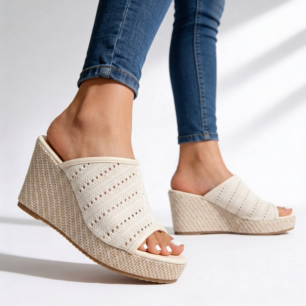 Women's Slide Wedge Sandals Open Toe Mesh Platform Cushioned Walking Shoes