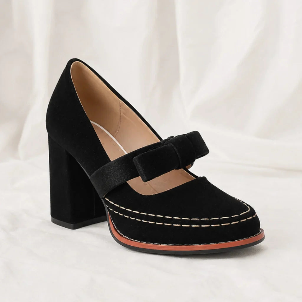 Women's velvet pumps - stable block heel loafers for events