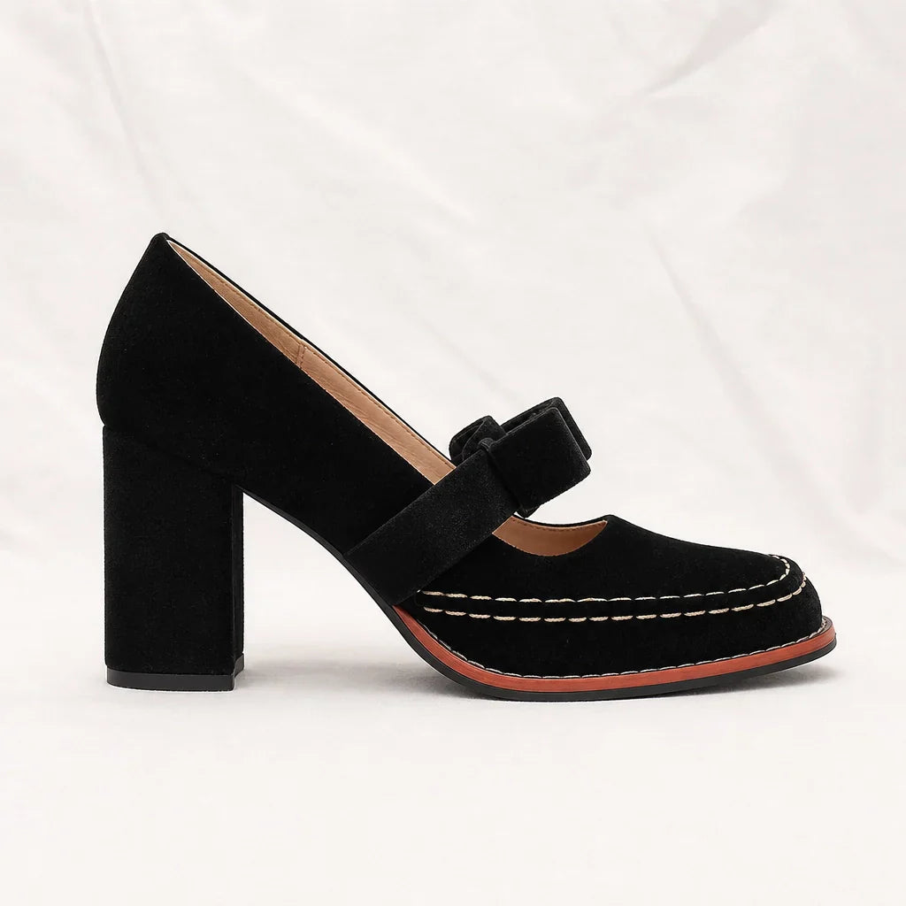 Women's velvet pumps - stable block heel loafers for events