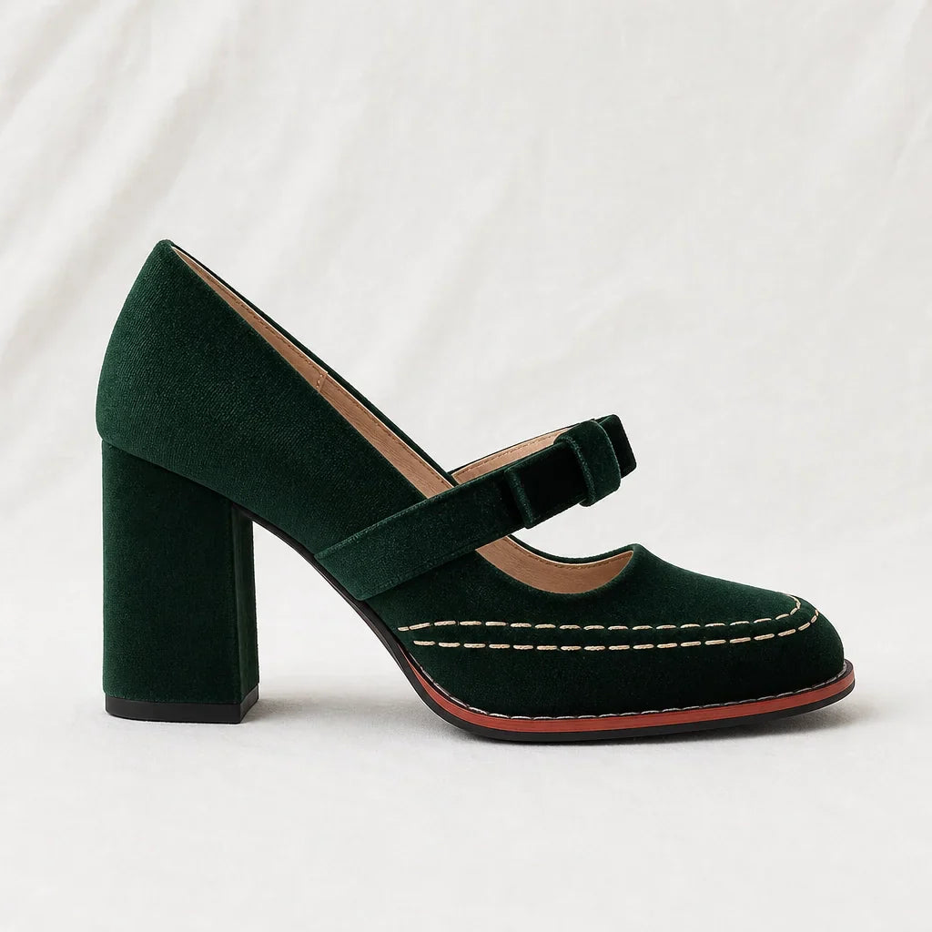 Women's velvet pumps - stable block heel loafers for events
