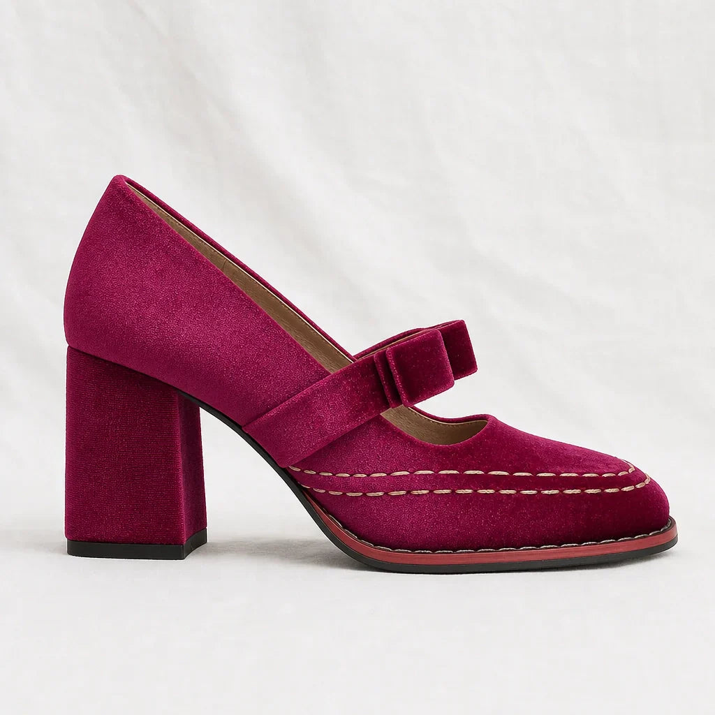 Women's velvet pumps - stable block heel loafers for events