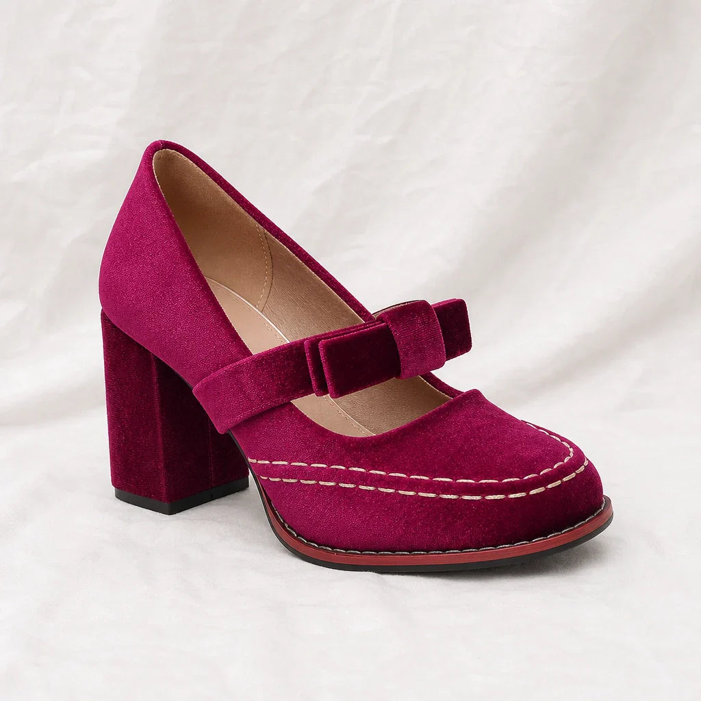 Women's velvet pumps - stable block heel loafers for events