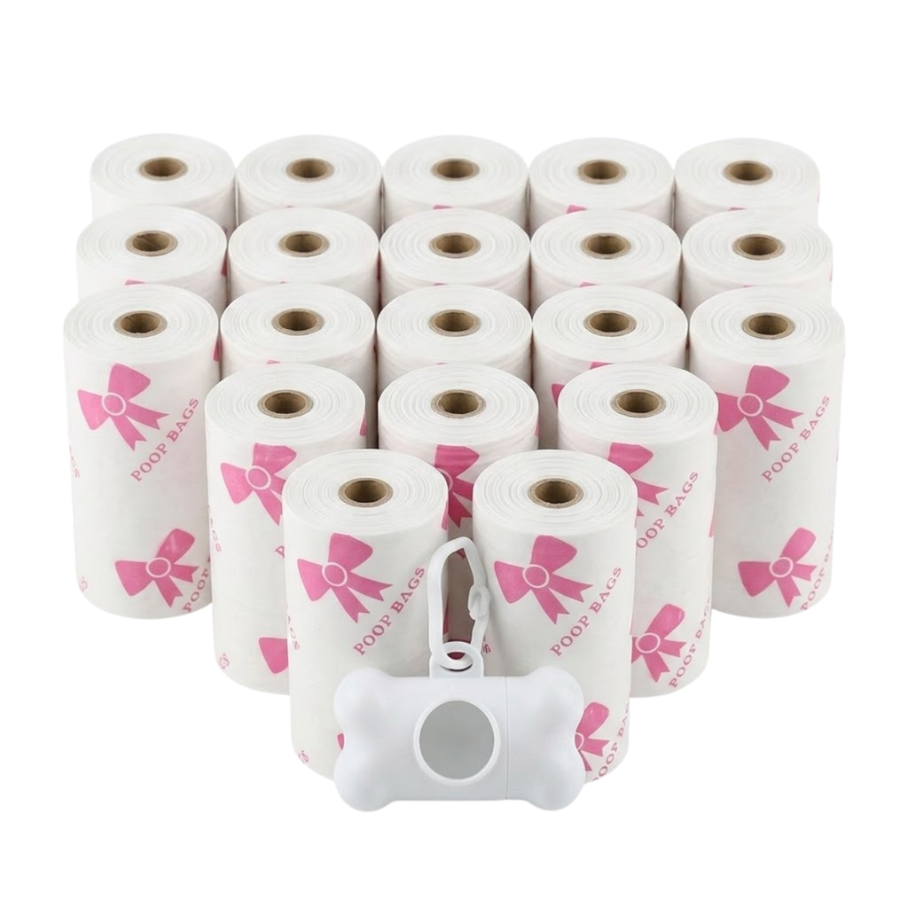 Leak-proof Dog Poop Bags with Bone Dispenser for Pet Waste Cleaning