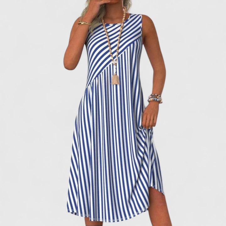 Midi striped dress | sleeveless casual wear for brunch
