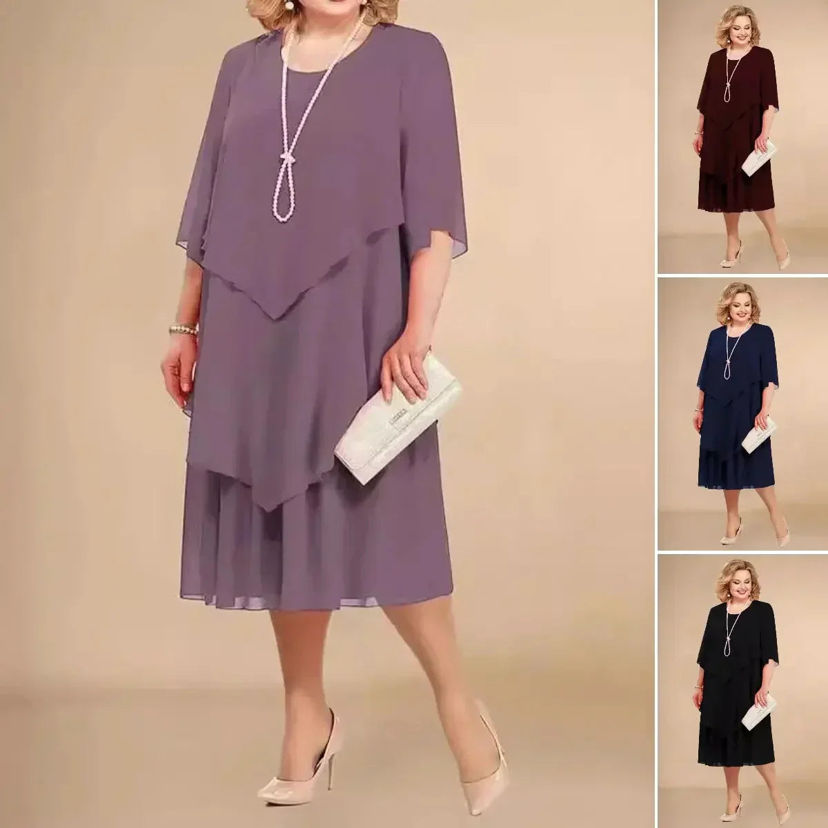 Plus size chiffon dress — asymmetrical midi for formal occasions