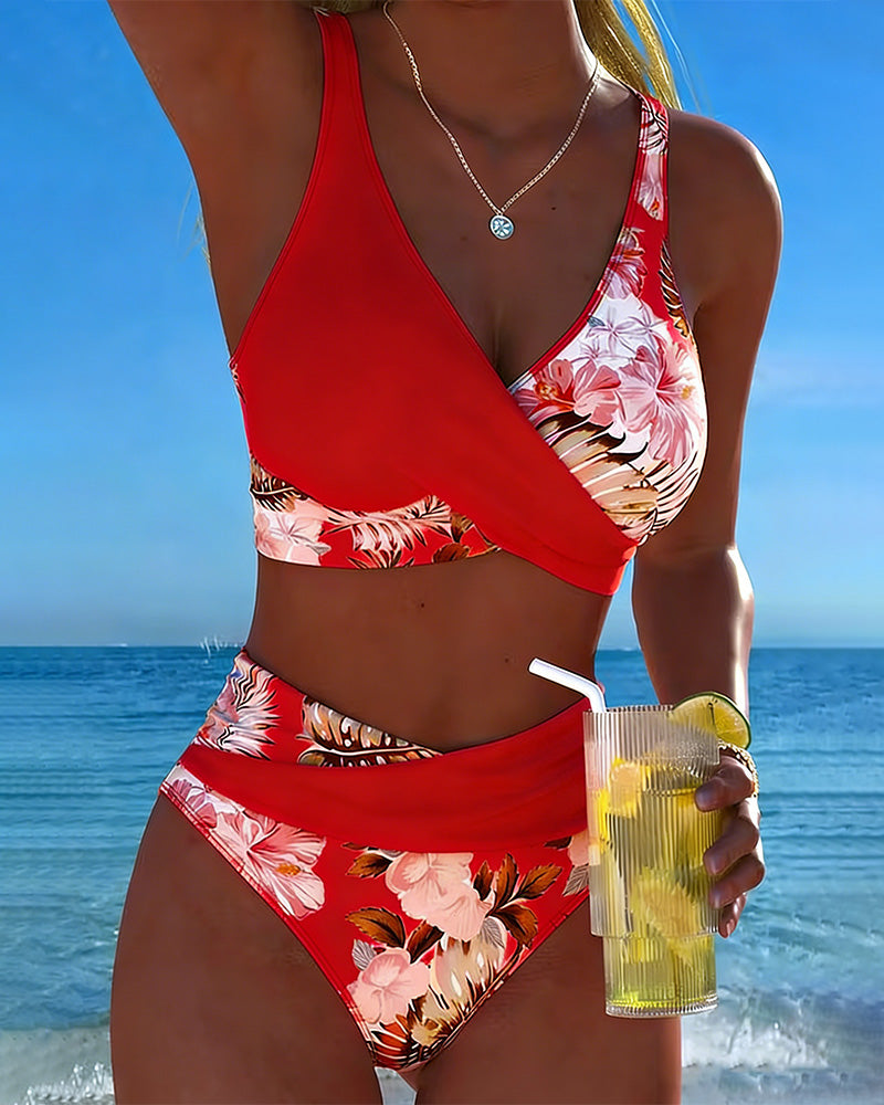 Floral Print Split Bikini Set