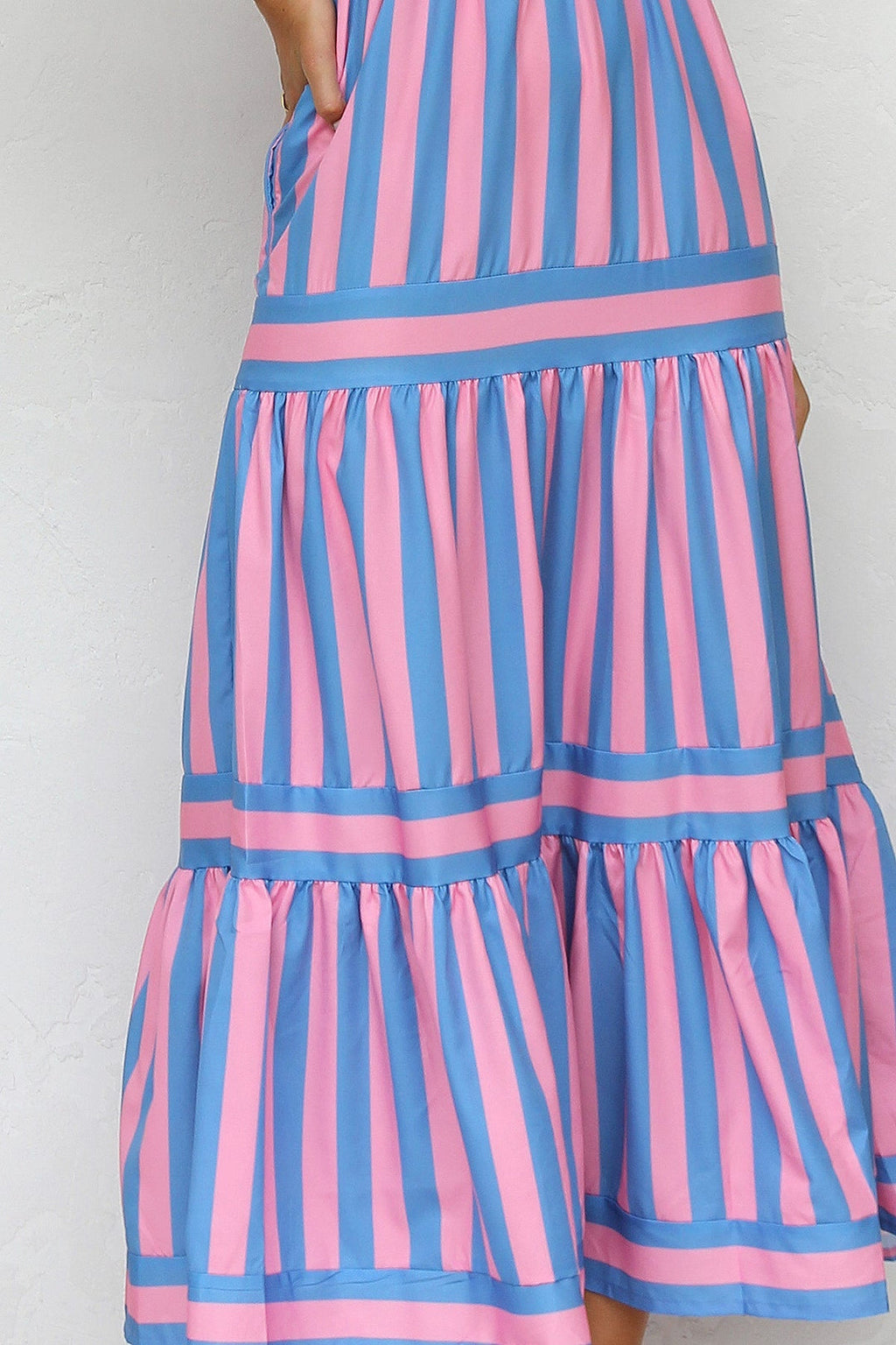 Tiered Striped Spaghetti Strap Maxi Dress