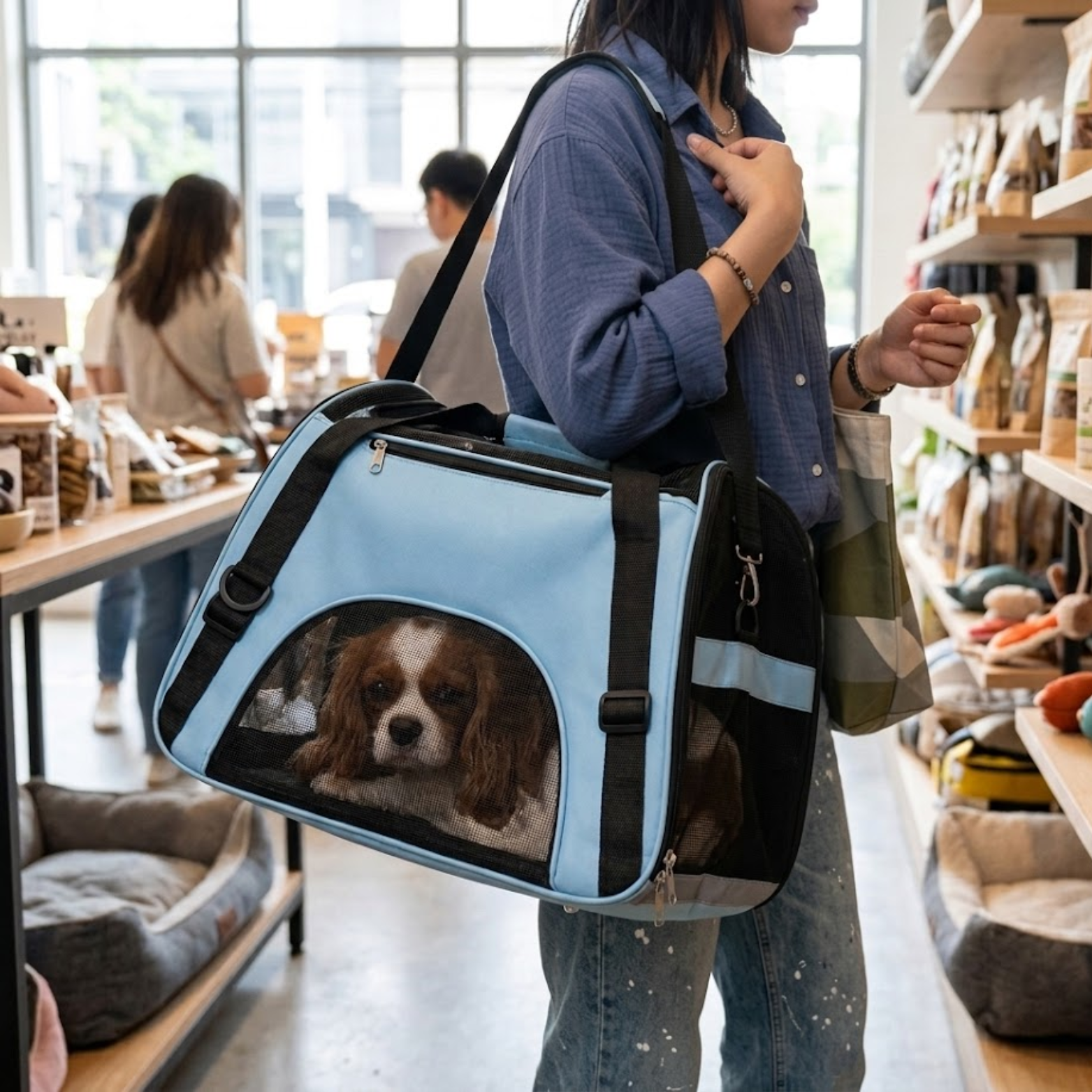 Breathable Mesh Pet Carrier Bag for Cats and Small Dogs with Shoulder Strap