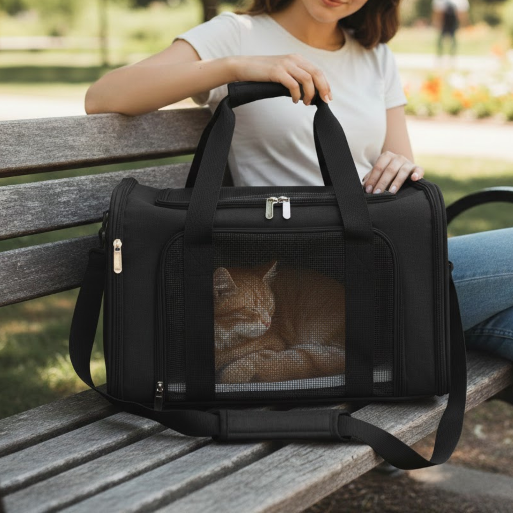 Soft Sided Pet Carrier for Small Dogs and Medium Cats with Mesh Ventilation