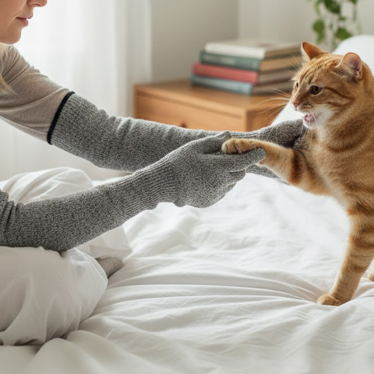 Anti-Bite Pet Grooming Gloves HPPE Scratch Proof Arm Sleeves for Cat Dog Nail Trimming
