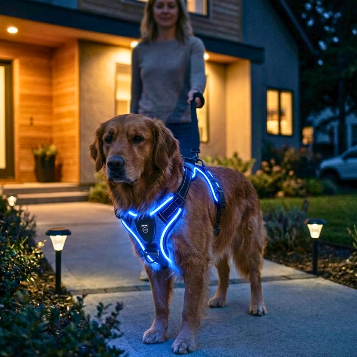 LED Luminous Dog Harness USB Rechargeable No Pull Reflective Nylon Pet Vest Harness