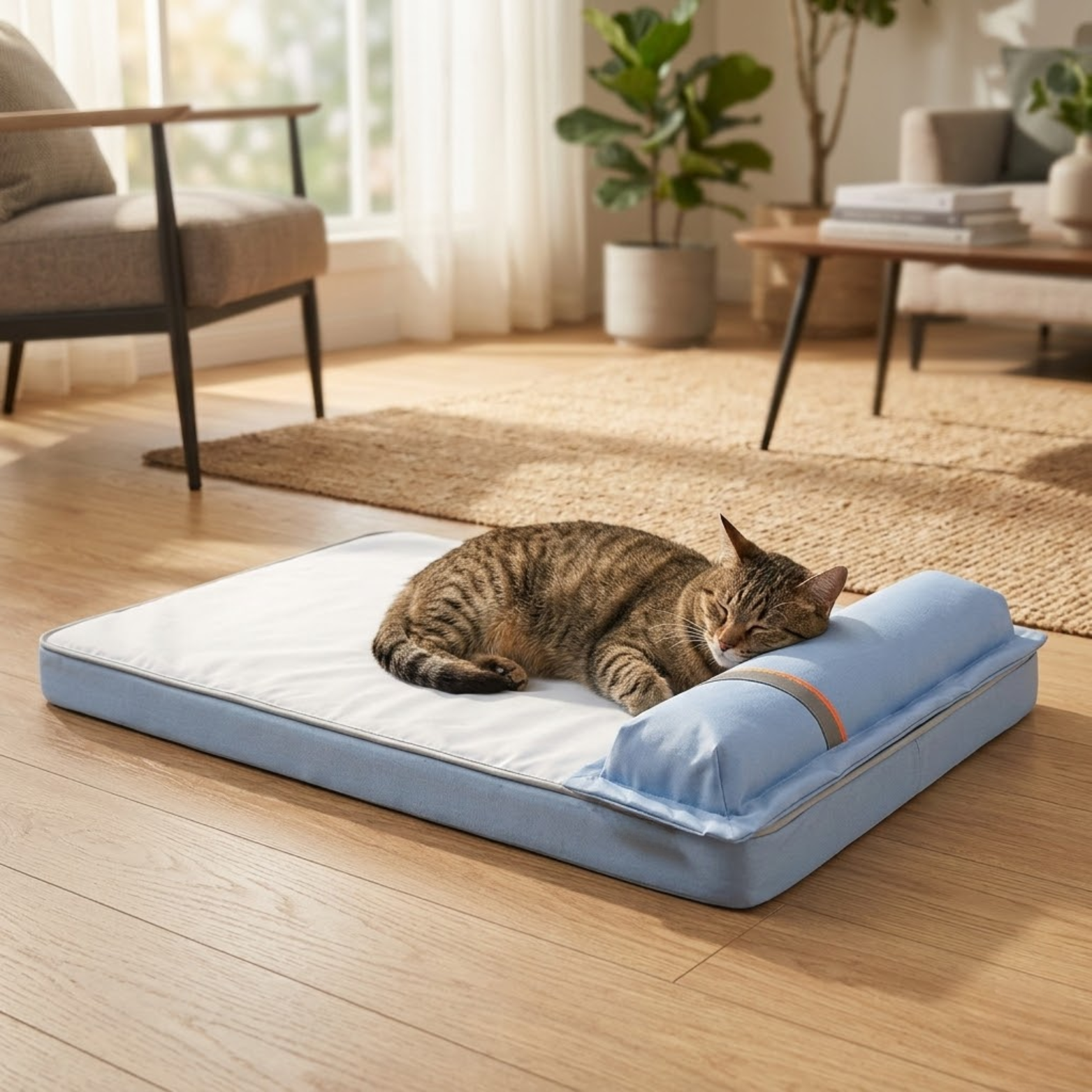 Memory Foam Dog Bed with Heat Dissipation Taffeta Cover and Removable Cooling Pillow