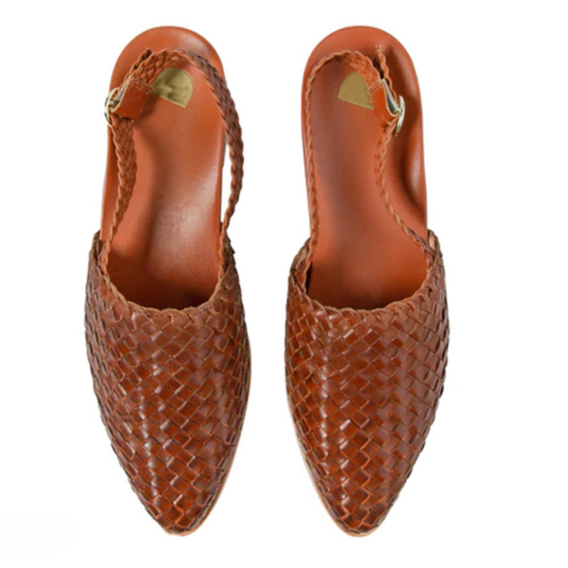 Women's flat braided sandals - open slingback summer shoes - daily casual