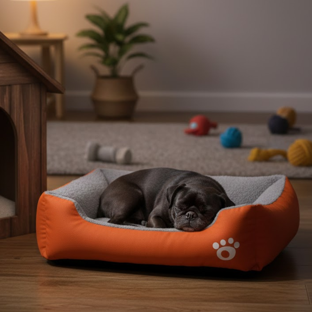 Plush Coral Fleece Dog Bed with Non-Slip Base and Breathable Sleeping Mat