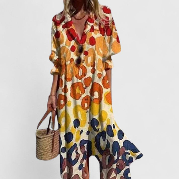 Women's floral print shirtdress — pintuck pleated collared midi dress