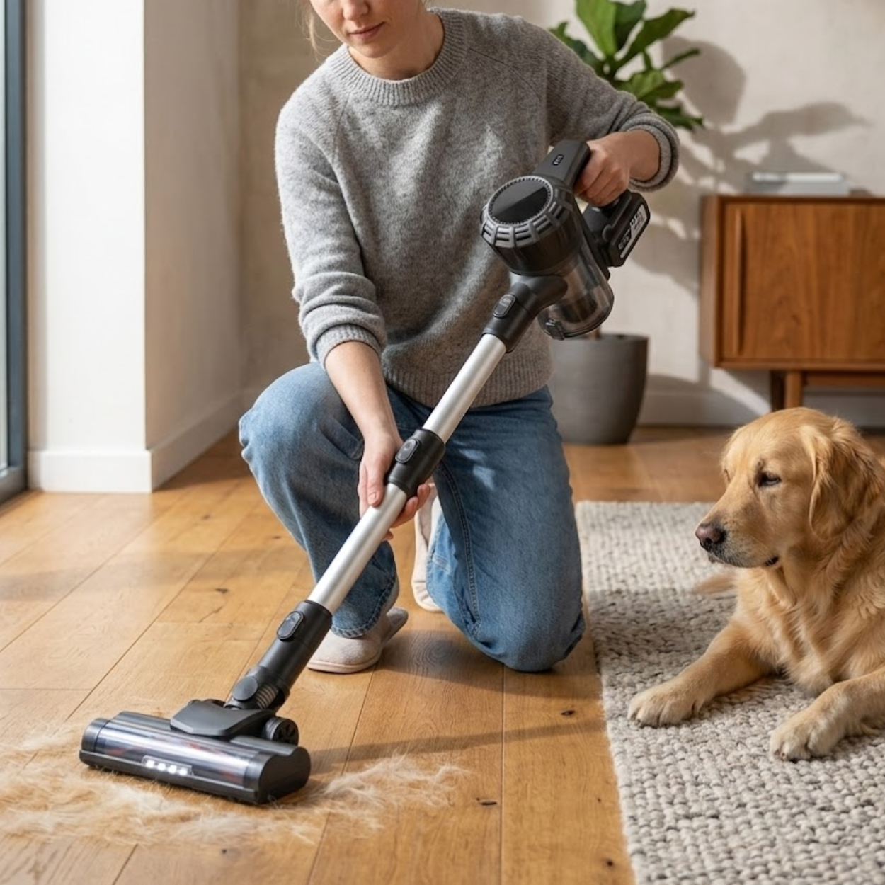 Cordless Pet Hair Vacuum Cleaner 45KPA Powerful Suction Stick Hoover with 2 Batteries