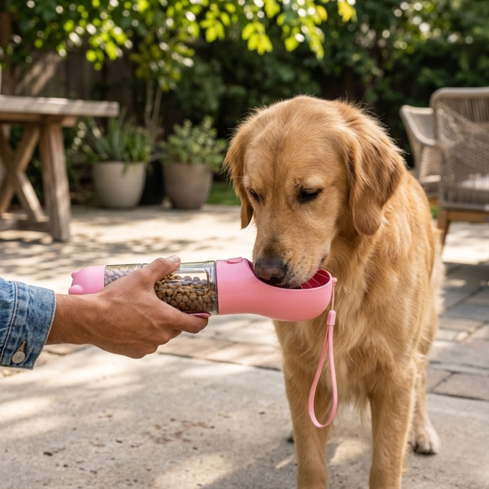 Portable Dog Water Bottle with Food Feeder Bowl and Waste Bag Dispenser