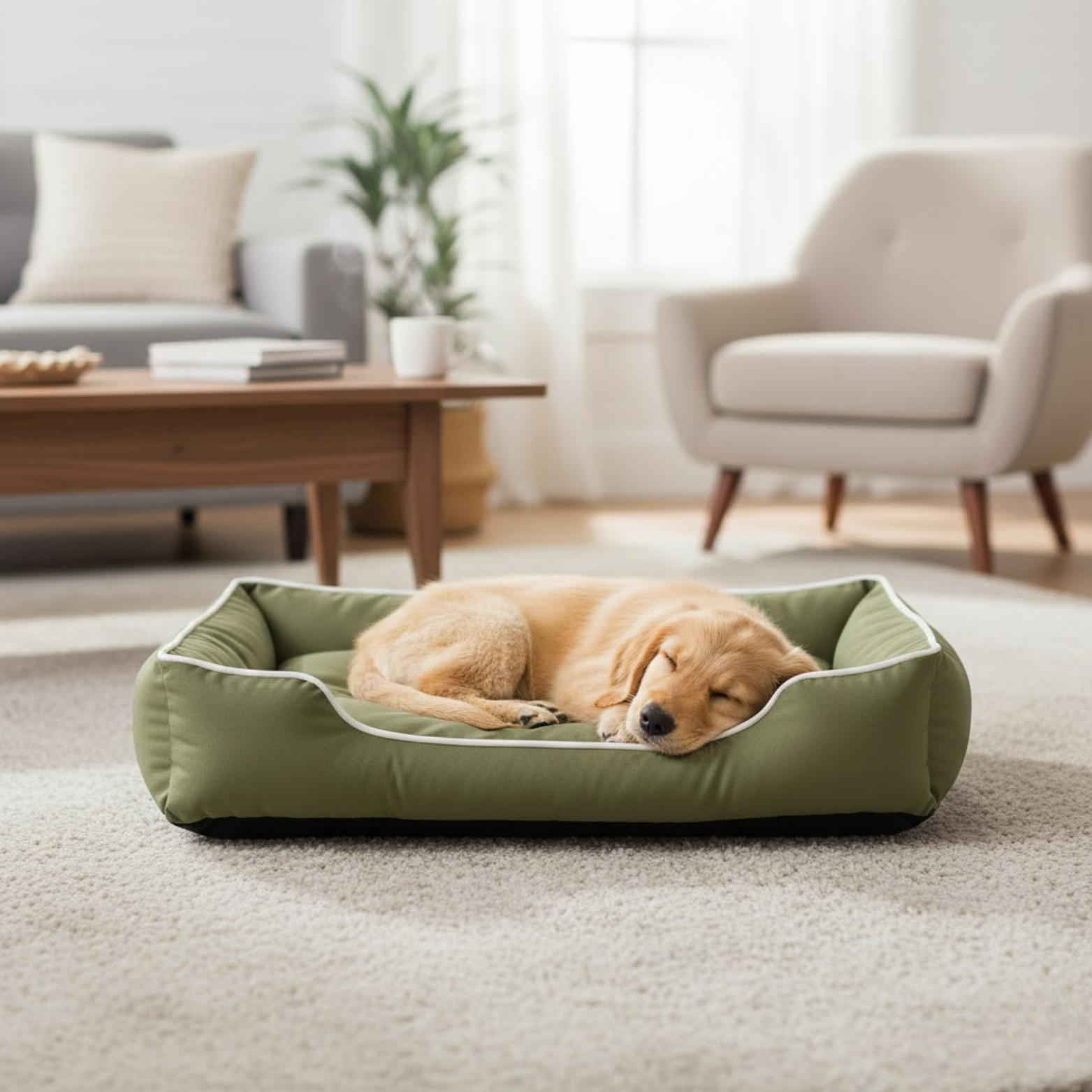 Waterproof Square Dog Bed with Durable Fiber Padding and Mechanical Wash Construction