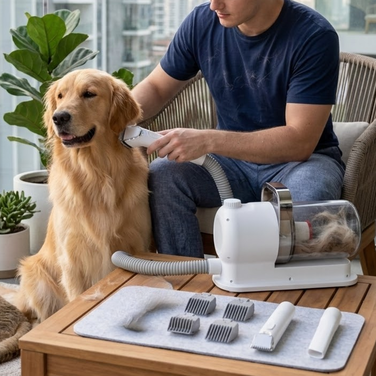 Pet Grooming Vacuum Kit with Dog Hair Clippers and 6 Professional Grooming Tools