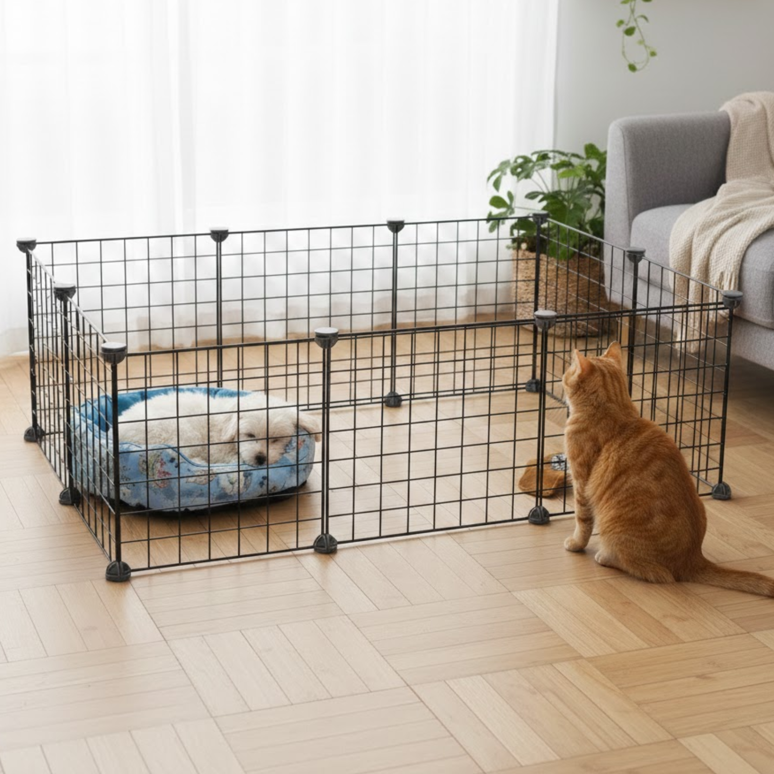 Metal Wire Dog Playpen Modular Indoor Pet Fence Panels with Door