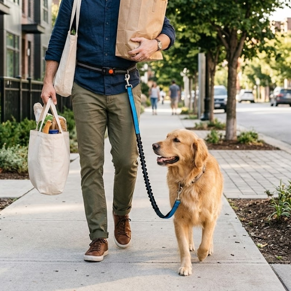 Hands Free Dog Leash Adjustable Waist Belt Reflective Bungee Leash Polyester Blend