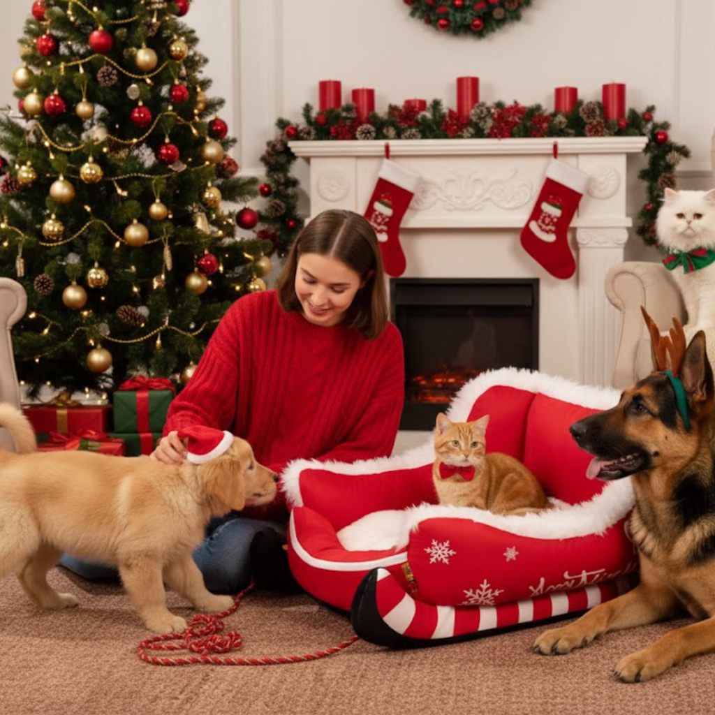 Christmas Sleigh Bed Removable Washable Plush Pet Nest