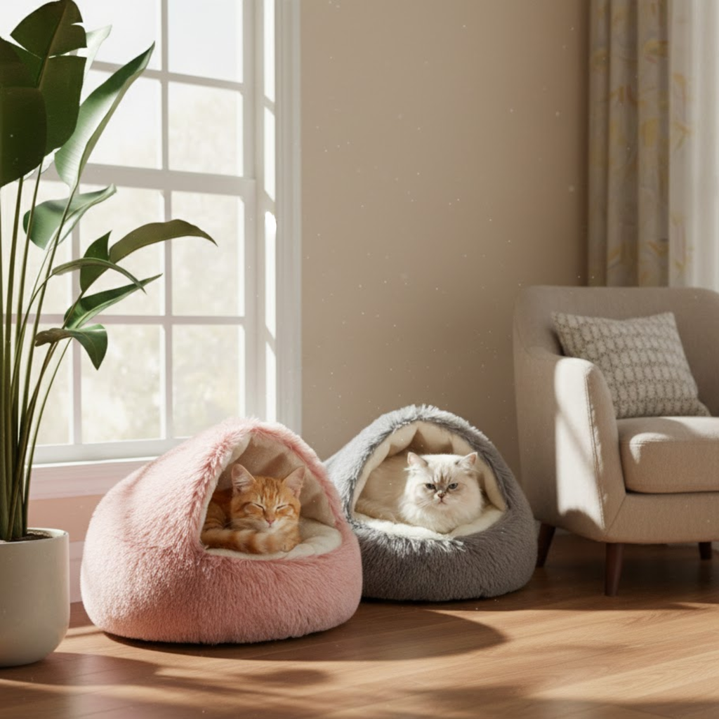 Warm Soft Plush Pet Bed with Cover Sleeping Cave