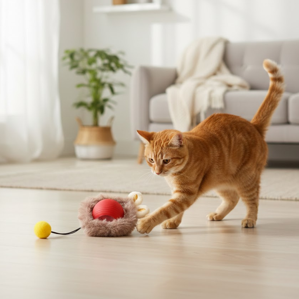Interactive Motion Activated Cat Toy Ball with Hide and Seek Cloth Pouch Cover