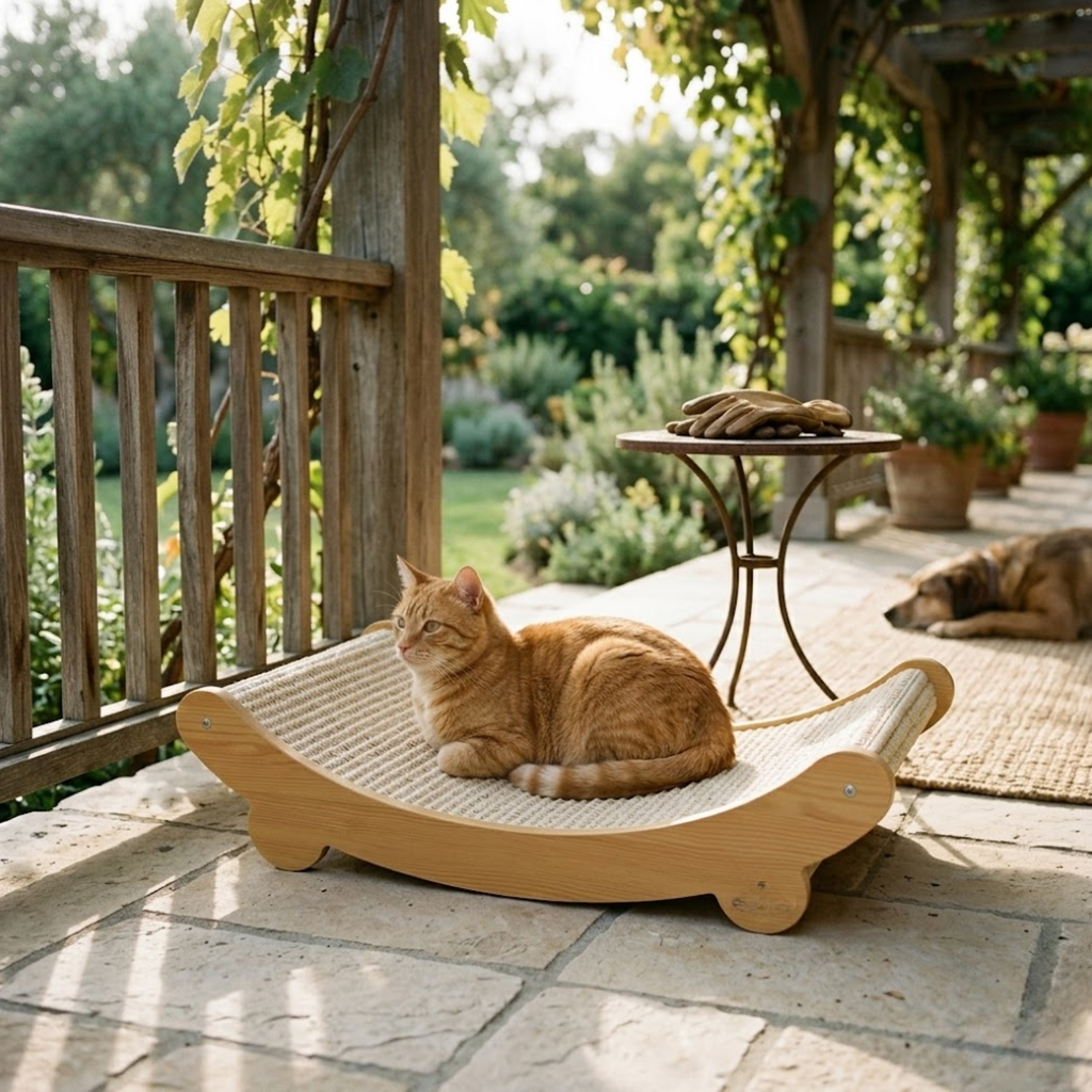 Wooden Cat Scratcher Bed with Sisal Grinding Surface and Detachable Frame