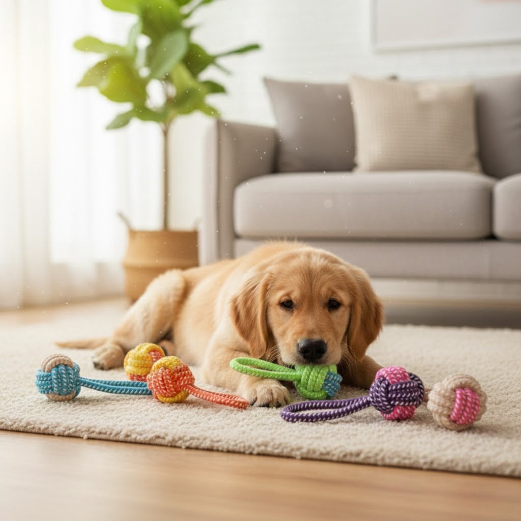 Interactive Cotton Rope Dog Toy Ball for Aggressive Chewers and Dental Care