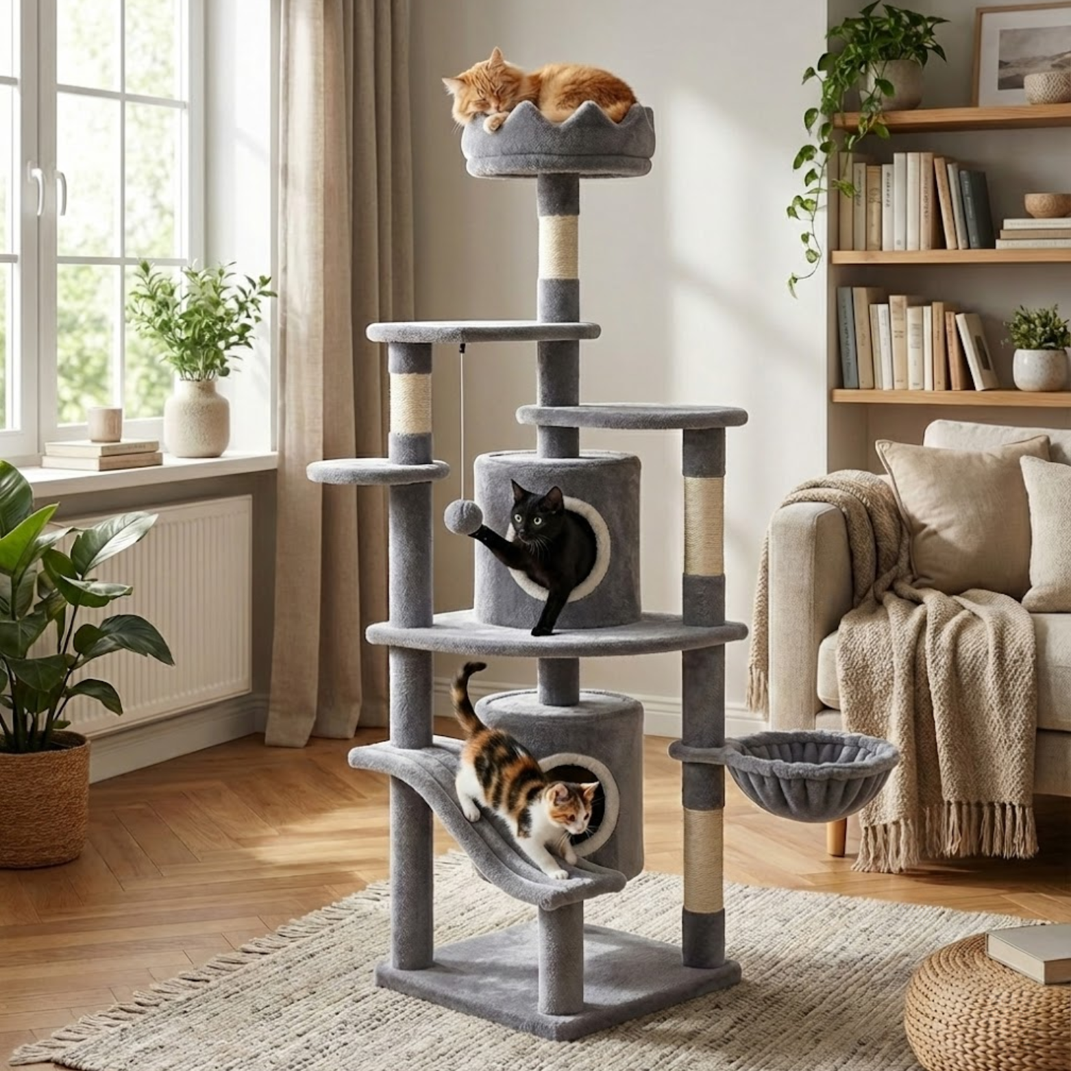 Cat Tree Multi-Level Tower Scratching Post Condos Hammock