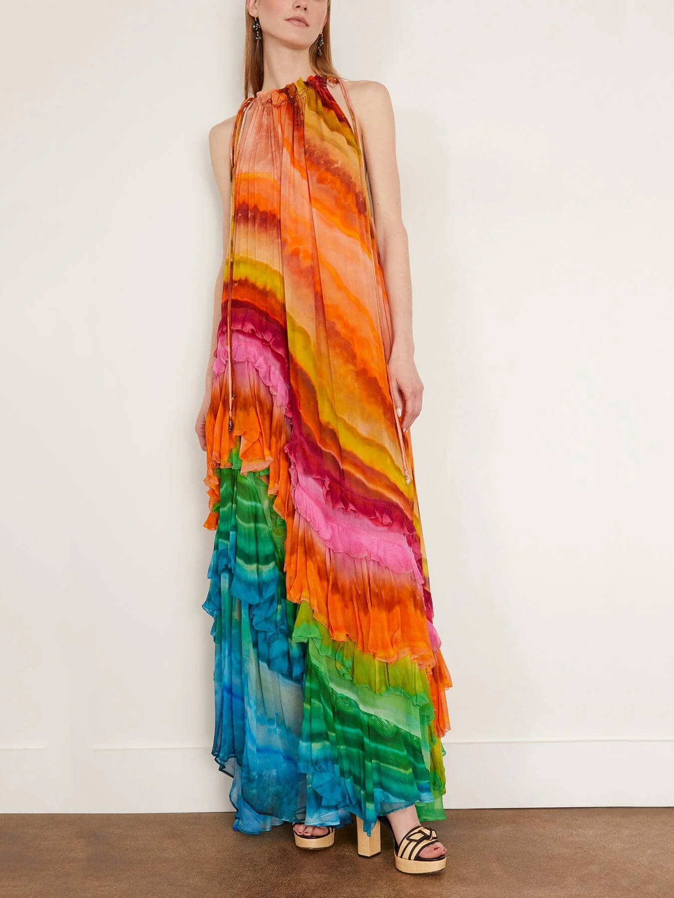 Ruffled Sleeveless Halter Maxi Dress