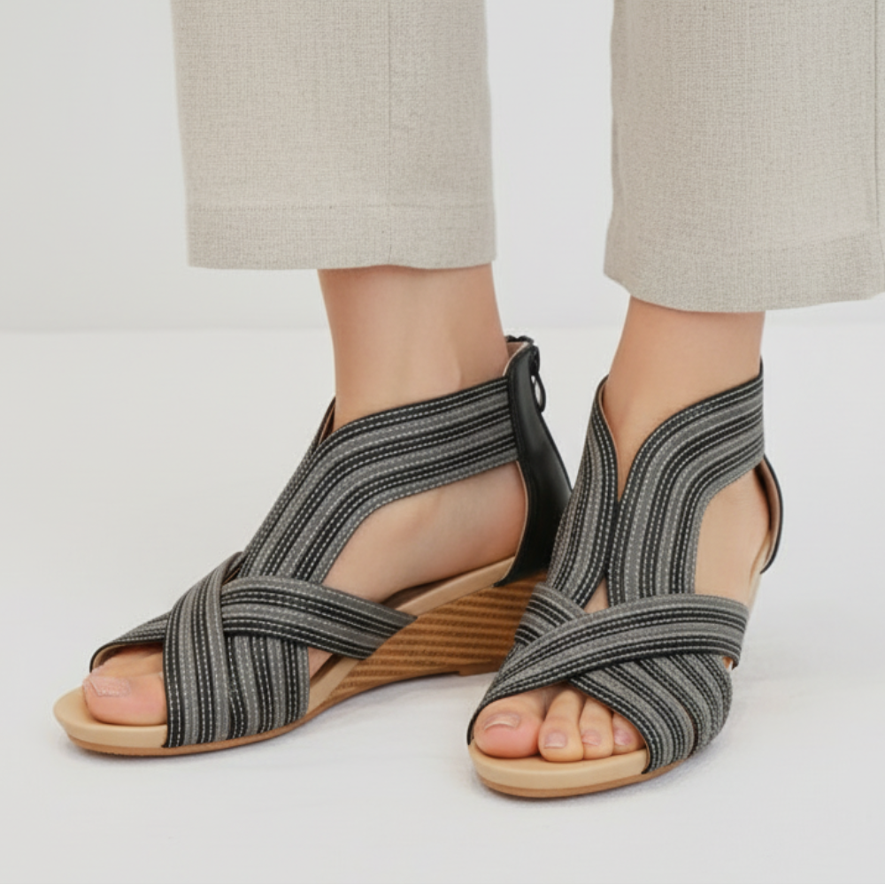Women's Strappy Wedge Sandals Open Toe Crossover Platform Comfort Walking Shoes