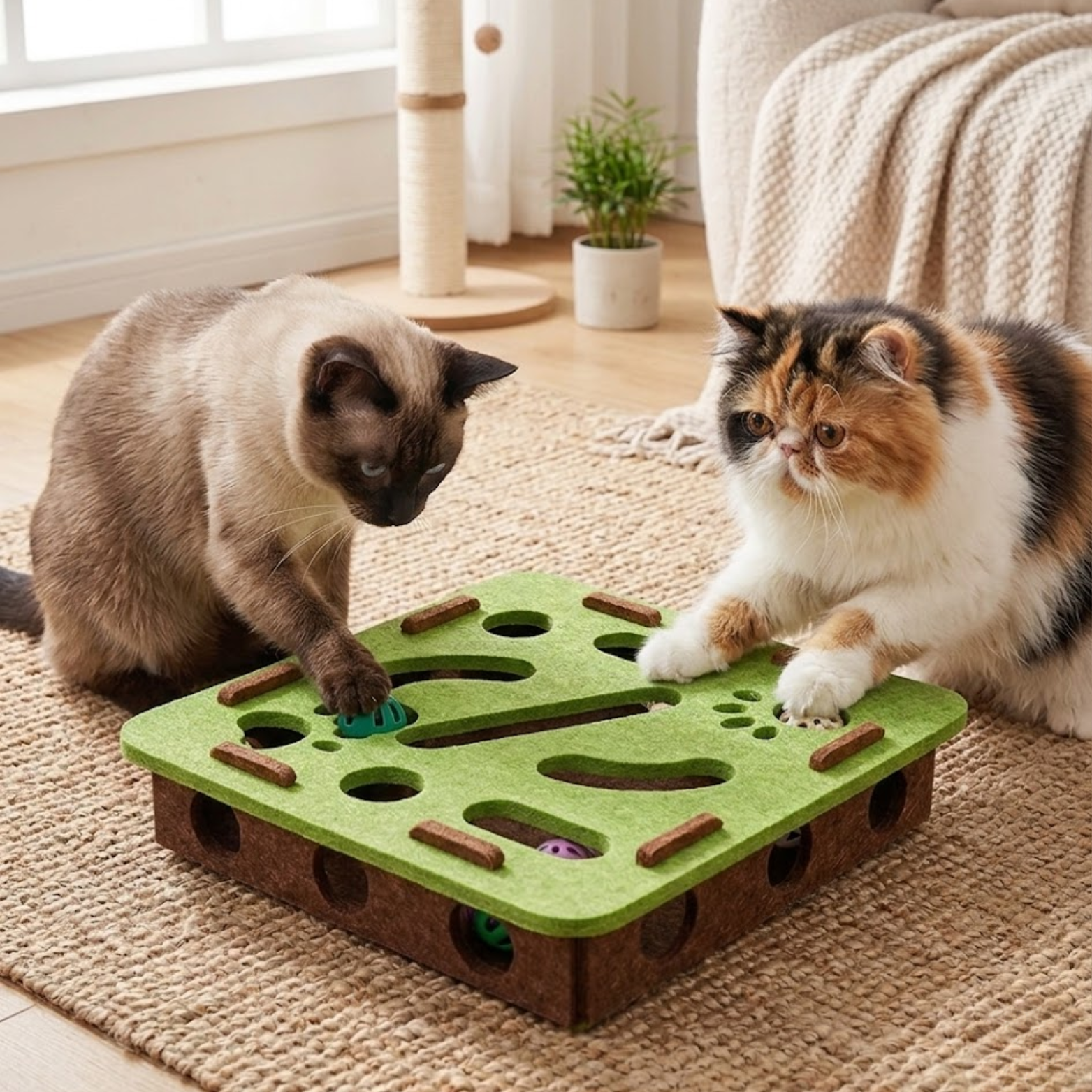 Interactive Cat Puzzle Toy Box with Balls and Suede Felt for Indoor Exercise
