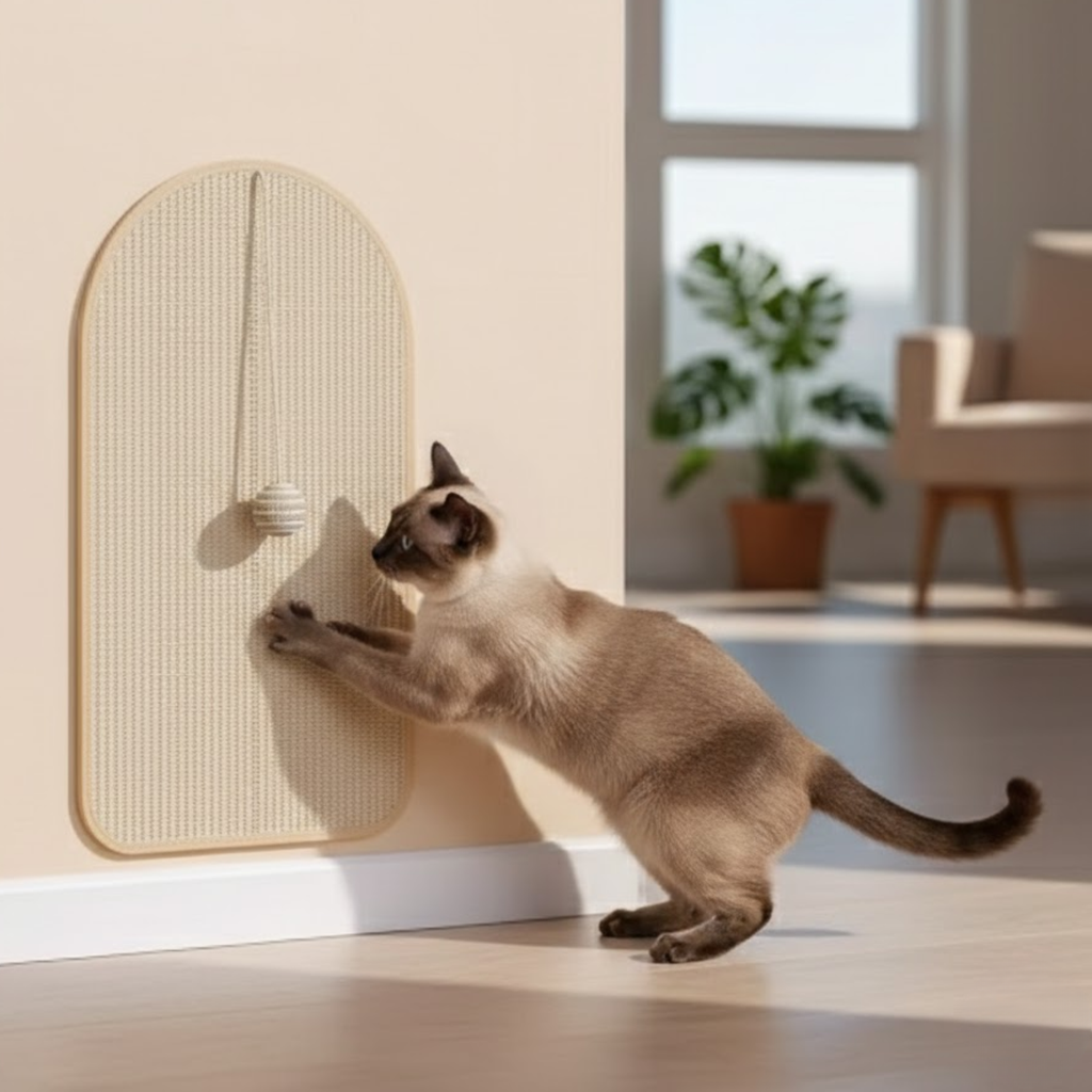 Cat Scratching Pad Wall Mounted Sisal Mat with Hanging Ball Toy for Indoor Cats