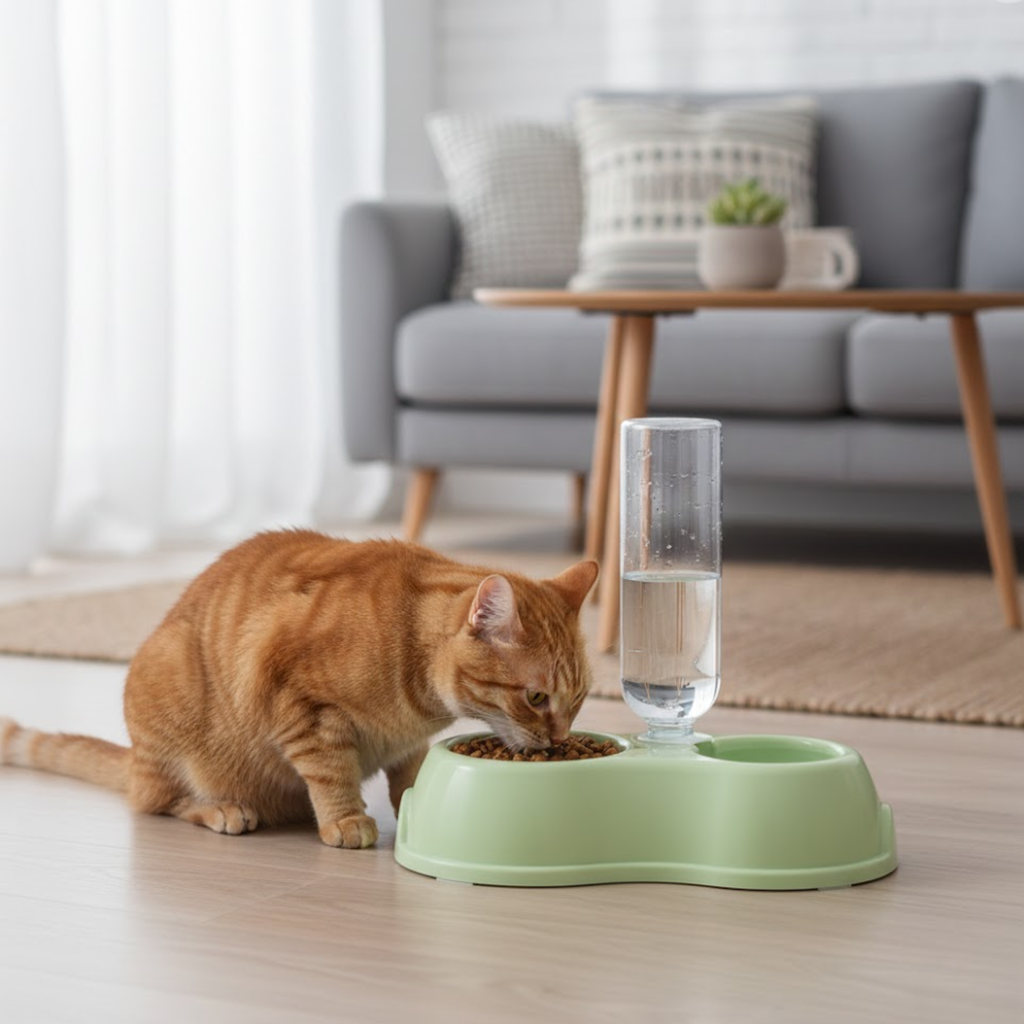 Automatic Cat Water Dispenser and Double Food Bowl Set with Raised Stand
