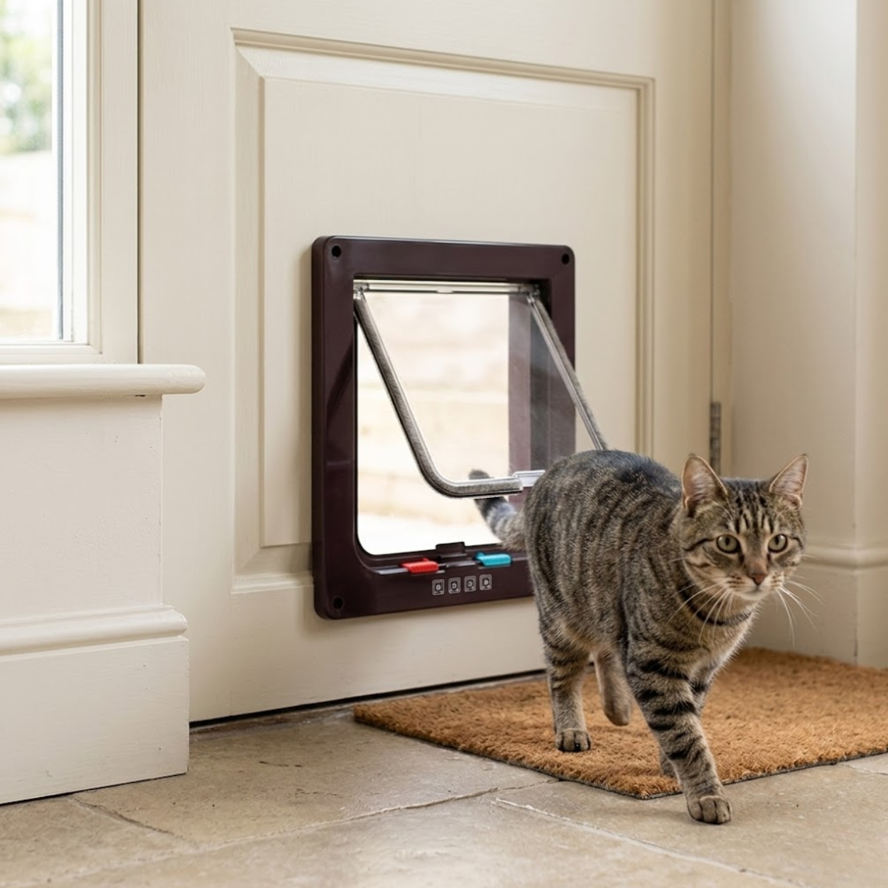 Cat Flap Door ABS Plastic 4 Way Locking Security Pet Gate for Dogs and Kittens